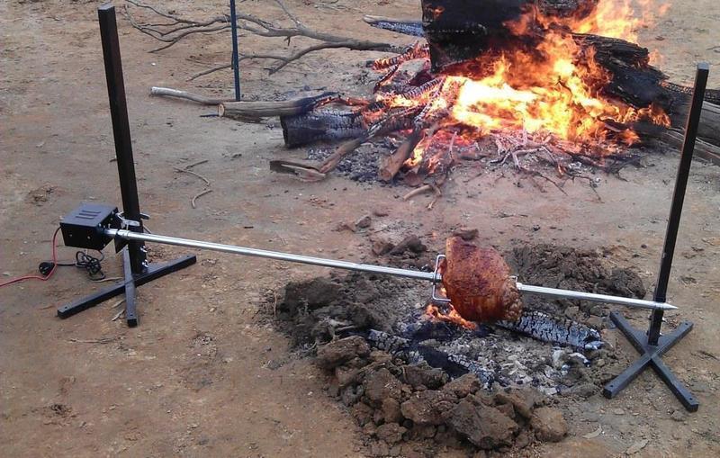 This image shows the portable camping spit used during camping