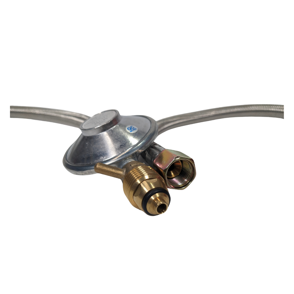 LPG Gas Regulator and Braided Hose | POL to 3/8 SAE | Suits Weber Q and Sizzler BBQ LPG Gas Regulator and Braided Hose | POL to 3/8 SAE | Suits Weber Q and Sizzler BBQ
