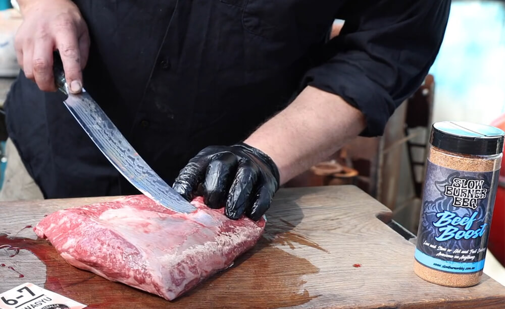 This image shows removing any silver skin on the Picanha.