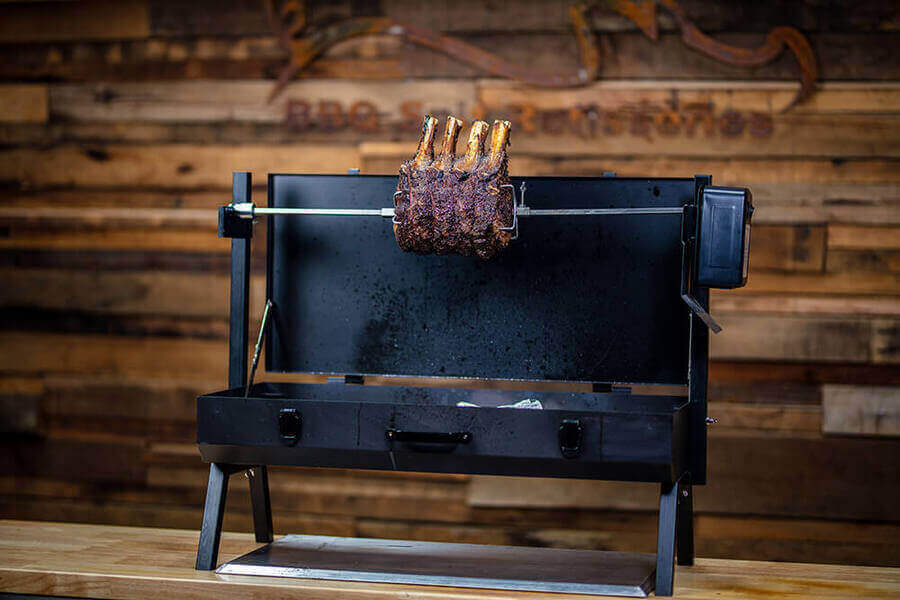 This image shows ribs cooked on Mini Spit Roaster