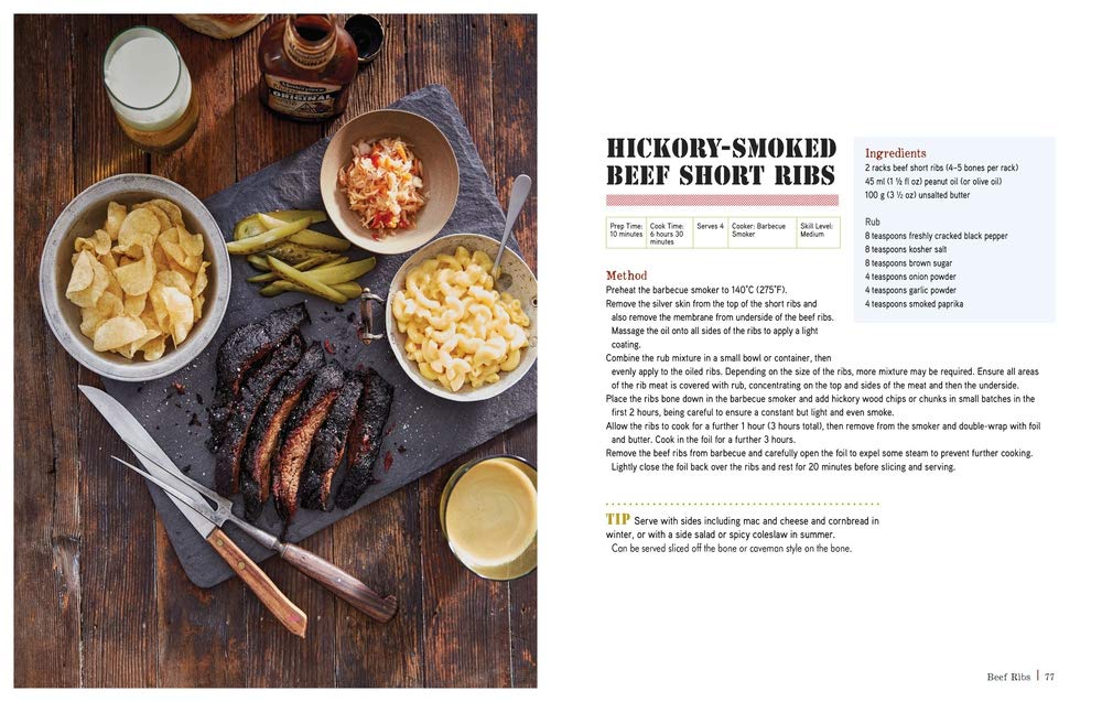 This is an extract from the Ribs and sides BBQ Book by Adam Roberts. It shows a Lows an slow BBQ Meal and a recipe for Hickory Smoked Beef short ribs
