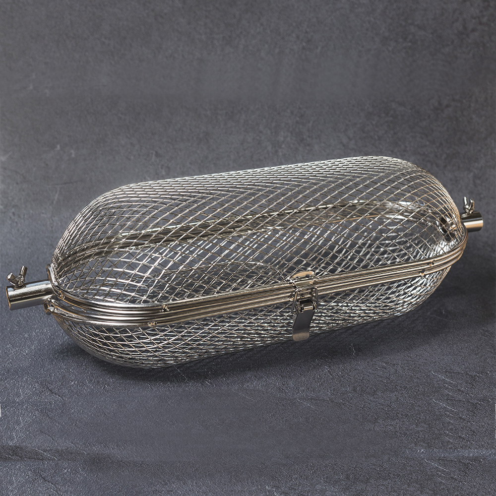 This image shows the Flaming Coals Rotisserie Basket | Round Cage Tumbler