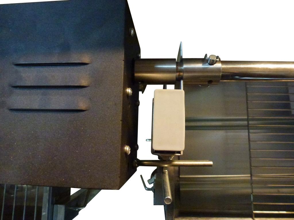 This image shows how the spit roast rotisserie motor can be mounted using the support
