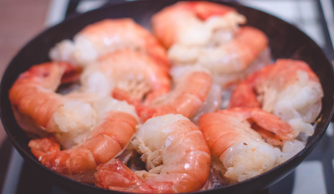 This image shows shrimp cooked on the pan