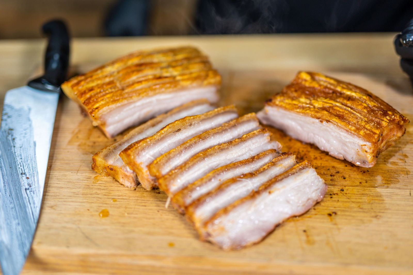 This photo shows a Sliced Roast Pork Belly