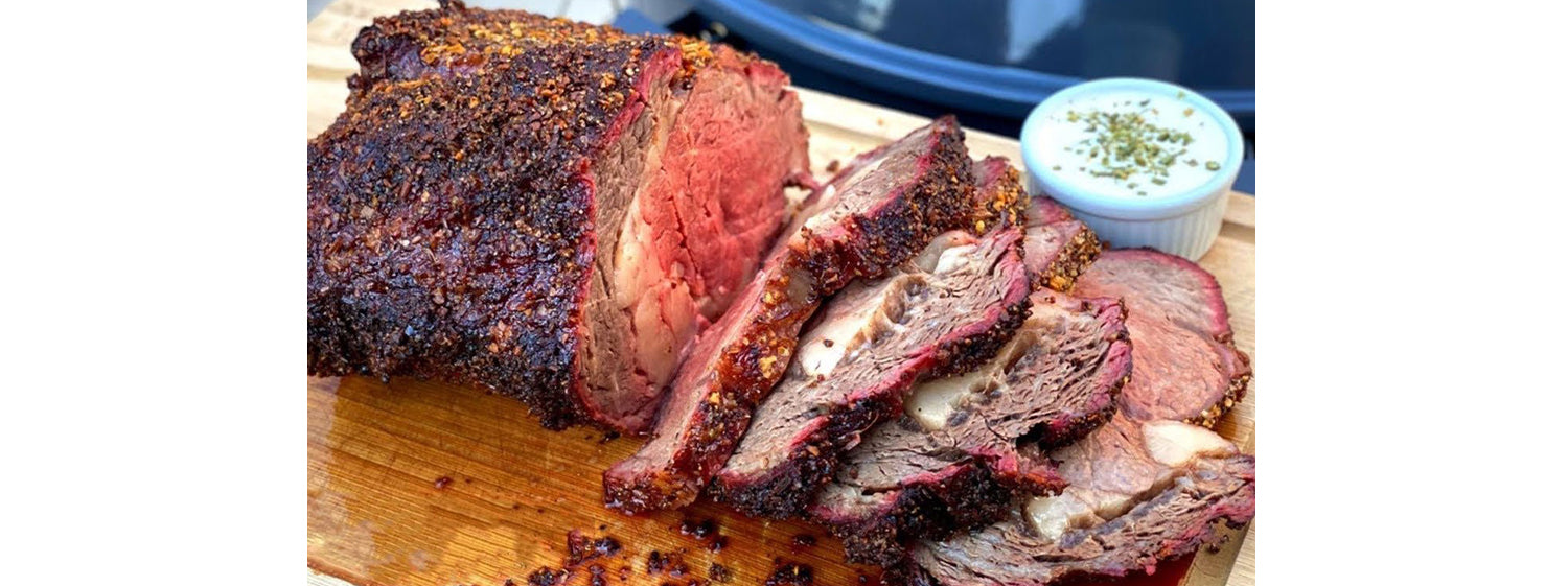 This image shows  a smoked prime rib 