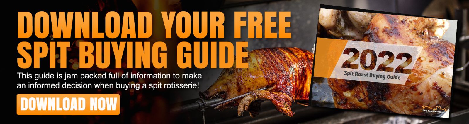 This is a picture of the spit roast buying guide that links to a page where you can download the guide
