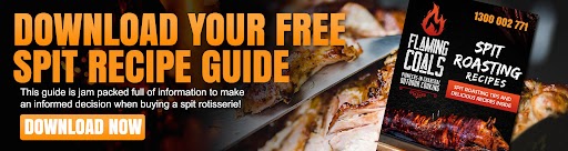 This is a picture of the Spit recipe Book banner that links to a page where you can download the free recipe book for spit Roasting