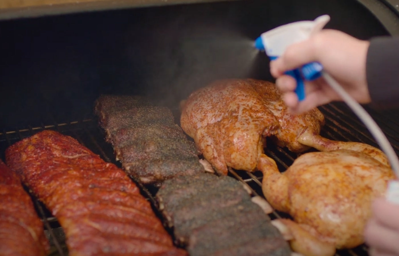 This image shows beef ribs spritz with apple juice