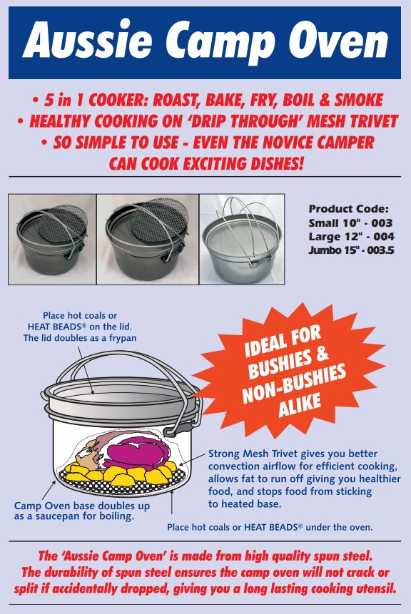 This diagram explains how to use a spun steel camp oven