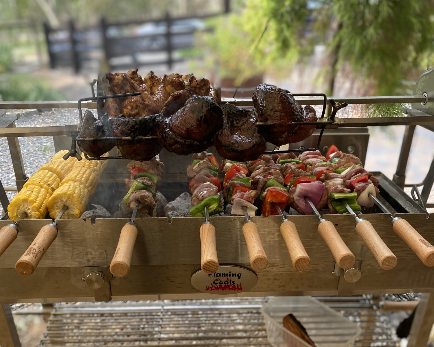 This shows Stainless Steel Cyprus BBQ in a backyard