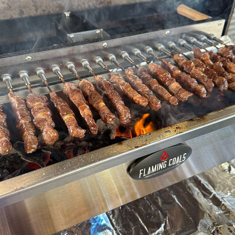 This image shows kebab being cooked on Hibachi BBQ 