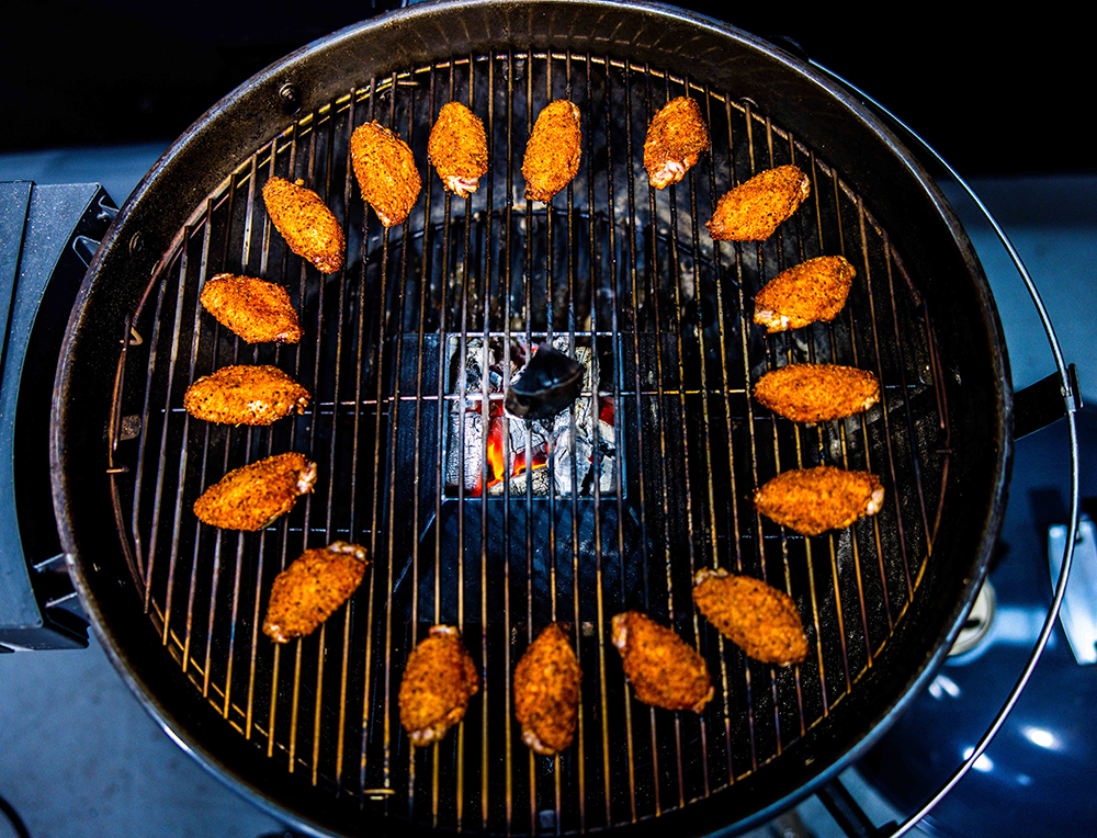 This image shows Sweet & Spicy Chicken Wings Cooked on Kettle BBQ