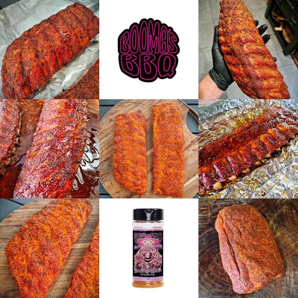Smoked BBQ Ribs that were seasoned with Swine and Dine Rub made by Booma's BBQ