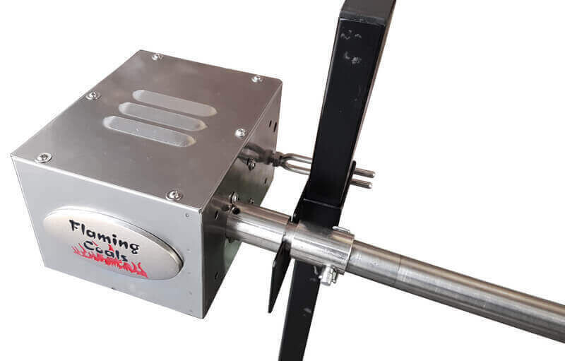 This image shows how a BBQ motor is mounted to a DIY spit