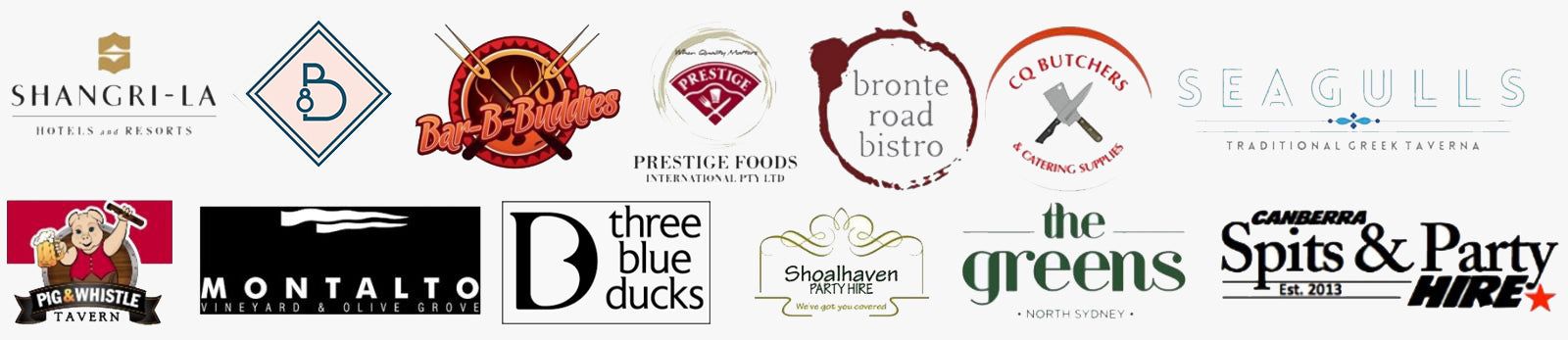 Logos of restaurants, butchers, BBQ schools and caterers that use BBQ Spit Rotisseries equipment