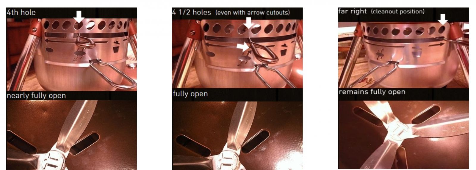 This is a picture that show the air vent opening to be used as a guide for better Weber BBQ Temperature control during long low and slow cooks