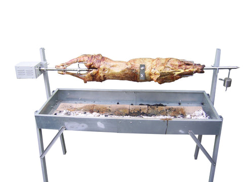 This image shows a perfectly balanced lamb on the spit