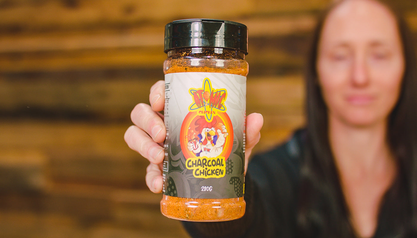 This image shows the Atomic Chicken Charcoal Rub