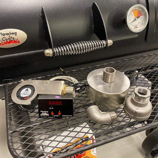 This image show the automatic temperature control unit on a smoker, this is the nest and easier way to control your smokers temperature. 