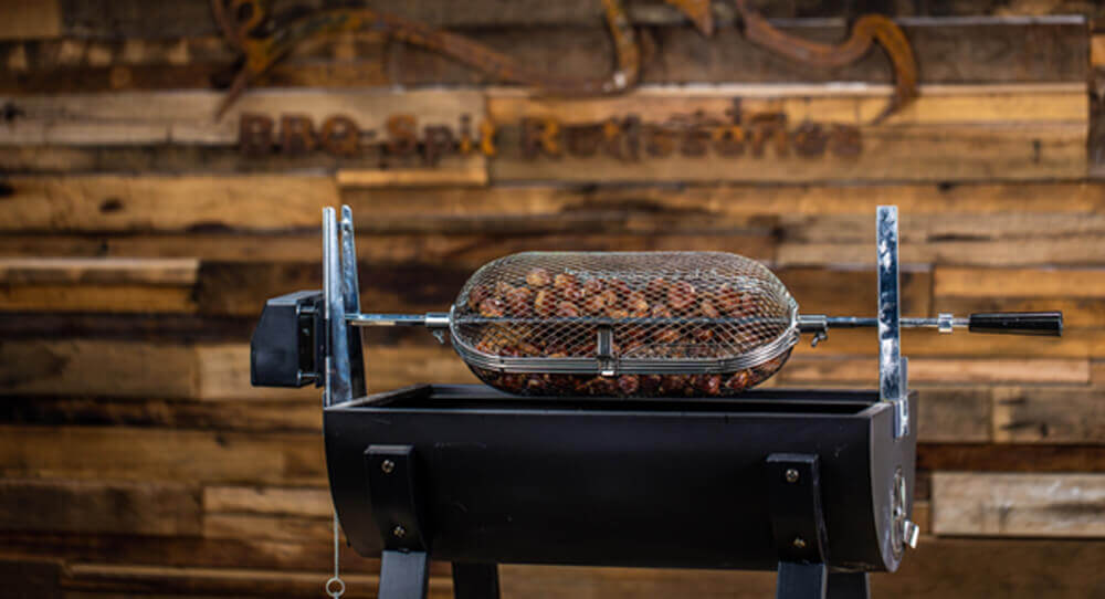 This image shows Chestnut cooked in Jumbuck spit roaster