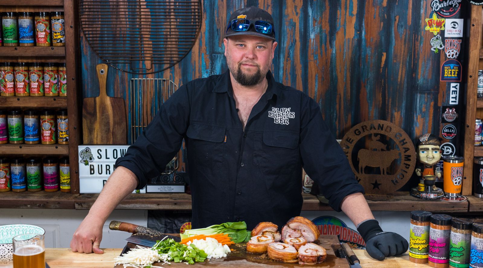 This image shows cooked pork loin and chopped vegetables