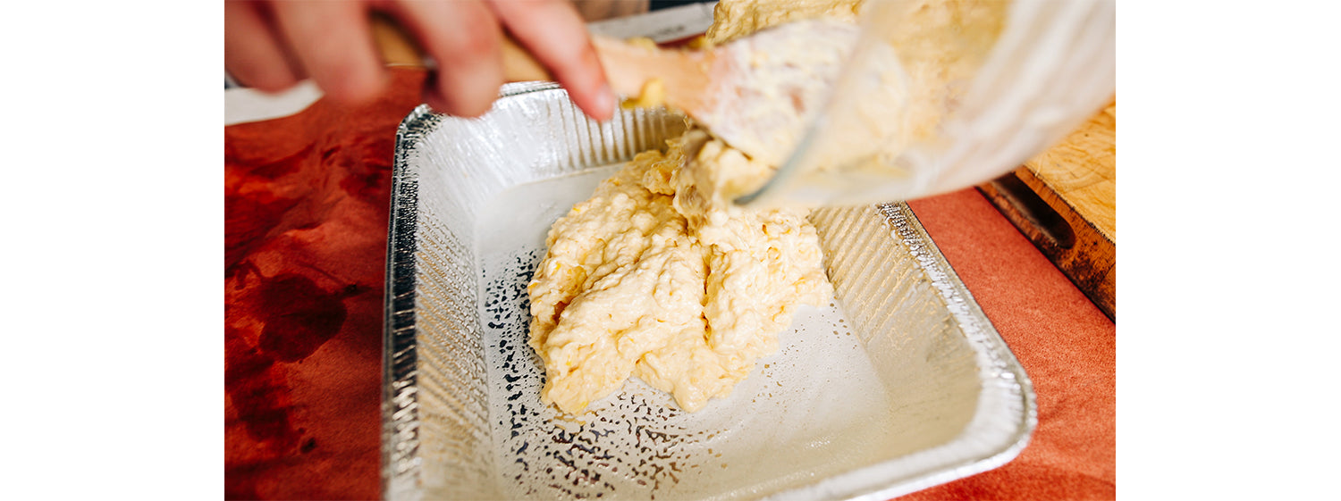 This image shows a mixture poured in the aluminum tray