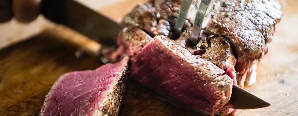Slicing medium rare steak