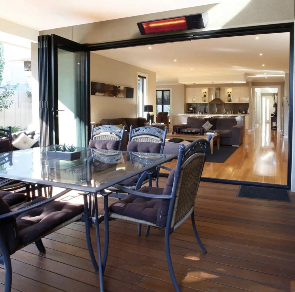 Image shows Excelair EOHA20GR ceramic glass radiant heater mounted on the wall