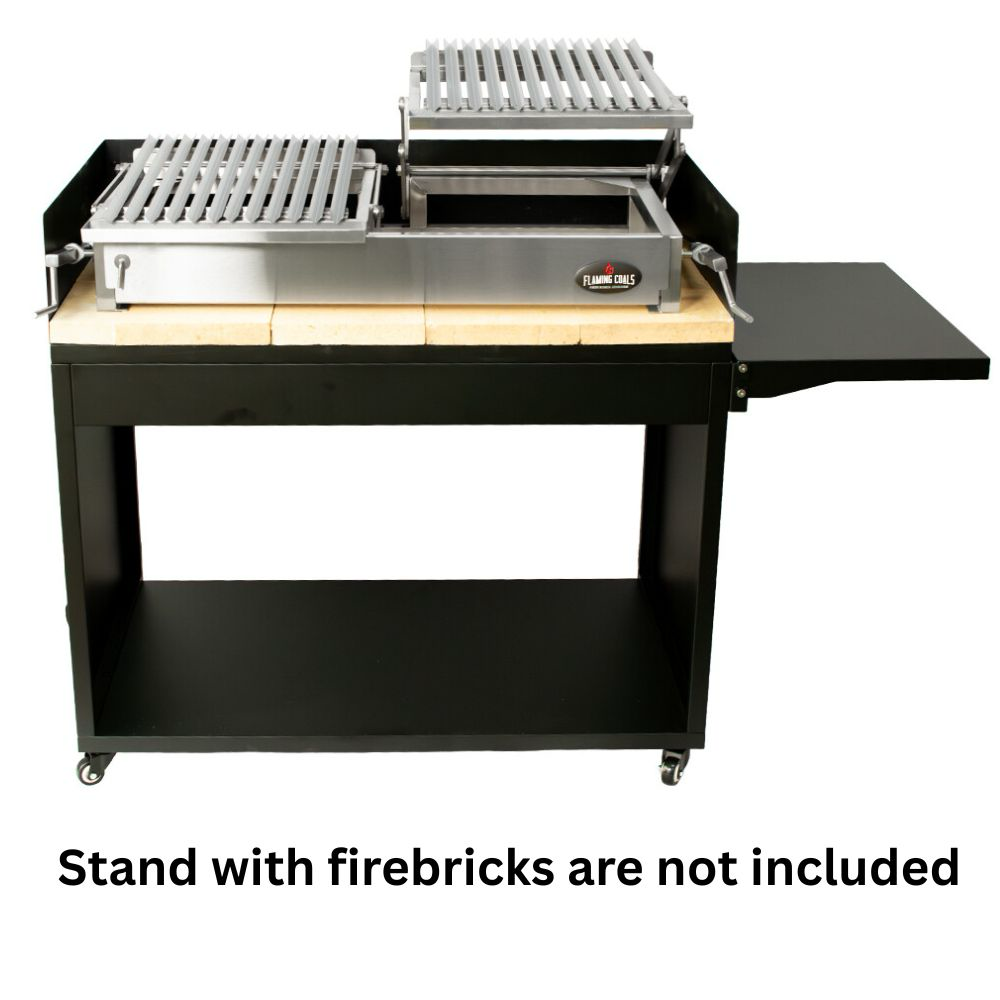 Double Parrilla Argentinian BBQ grill topper with two crank-adjusted grills over charcoal