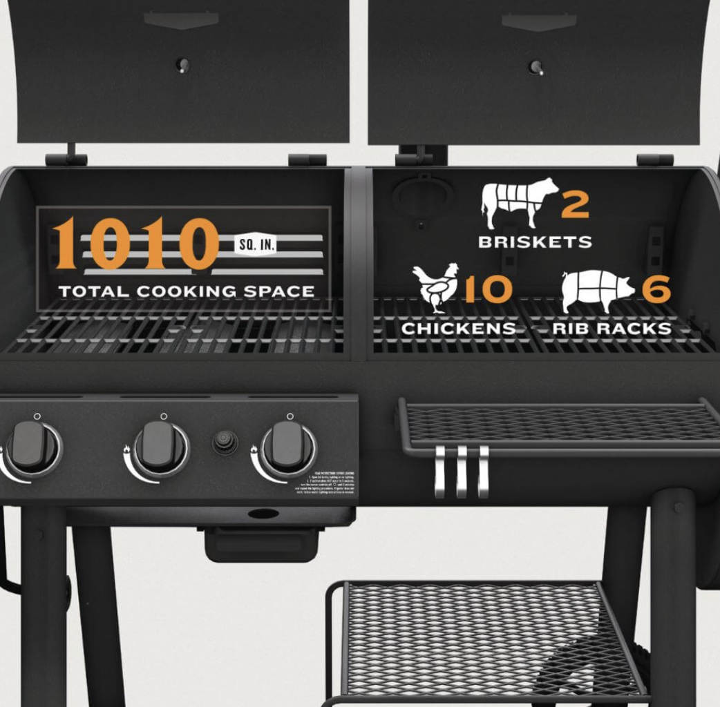 Total cooking space for an Oklahoma Joe's Canyon Combo Charcoal/Gas Smoker & Grill