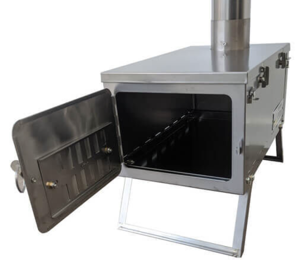 Winnerwell Fastfold Titanium Camping Stove with the door open
