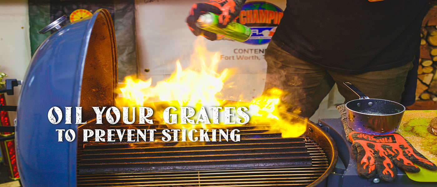 This image shows a man adding oil to the grates