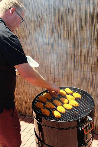 Place Crumb Chicken on Grill Smoker