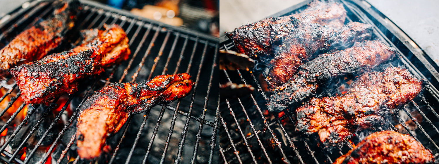 This image shows pork on the cyprus spit