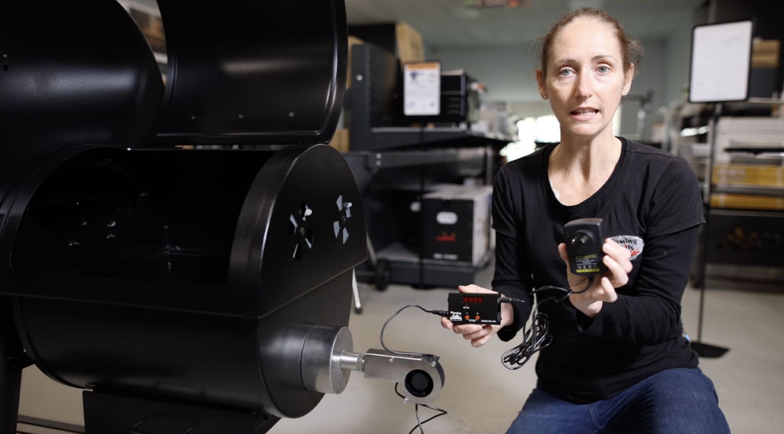 This image shows a woman showing the tempmaster pro power socket