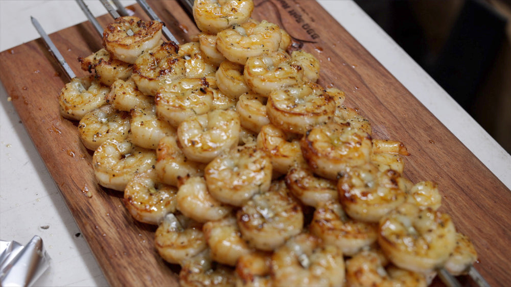 This image shows cooked prawns removed from Spit Rotisserie.