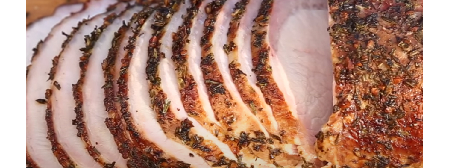 This image shows mouth watering moist sliced pork loin