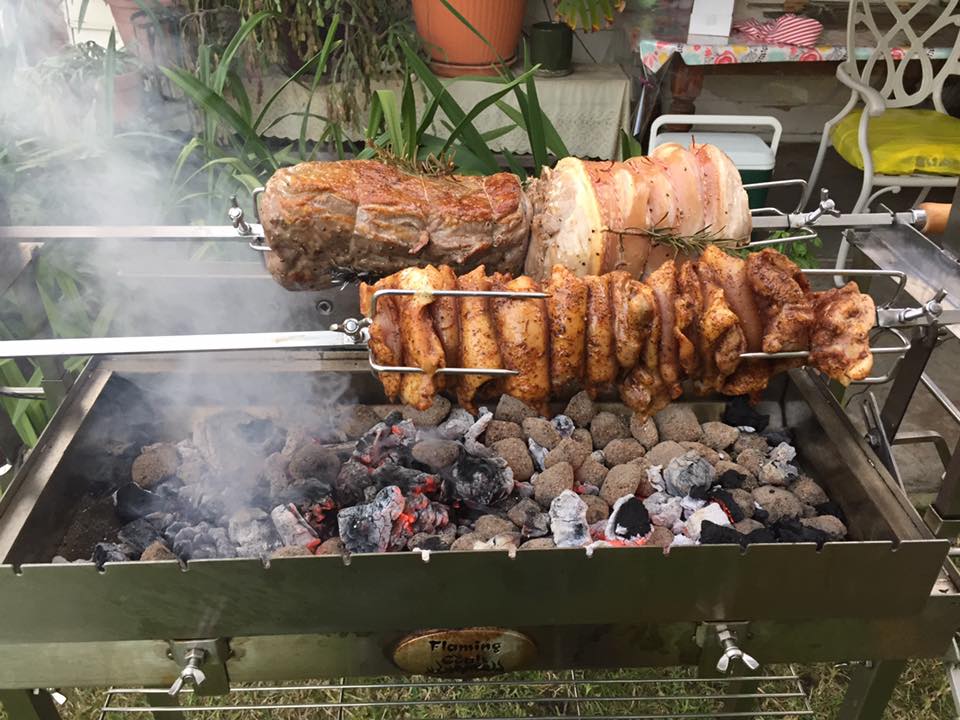 Gyros cooking on a foukou