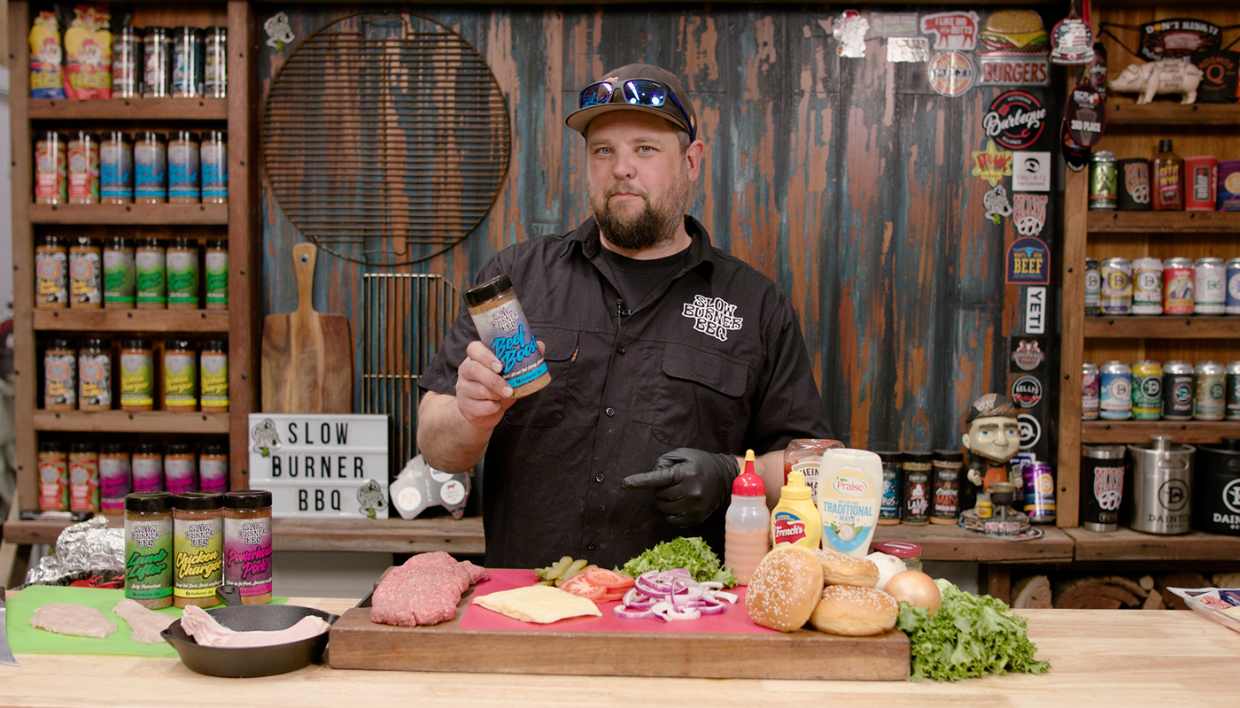 This image shows Westy from Slow Burner Bbq hoding the Beef Booster Rub