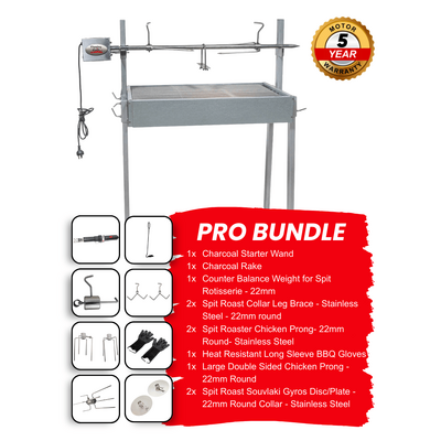 Extendable Large Charcoal BBQ Spit Rotisserie Pro Bundle