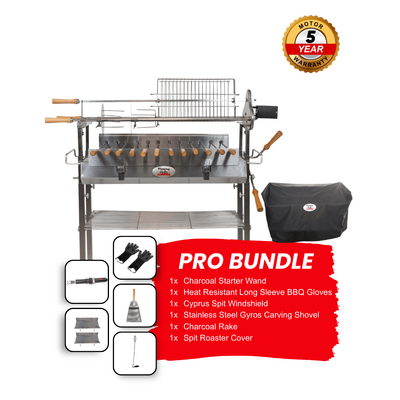 Deluxe Cyprus Grill Spit - Stainless Steel - Flaming Coals Pro Bundle