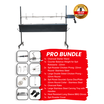 Warrior Pig Spit Roaster Black Lid - 60kg Capacity Pro Bundle | Flaming Coals