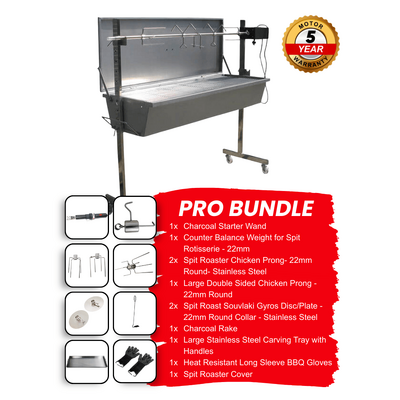 Stainless Steel Warrior Spit Roaster - 60kg Capacity Pro Bundle | Flaming Coals