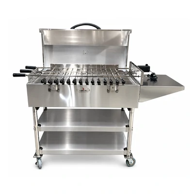 Hooded Cyprus Spit Roaster – 3 Skewer Stainless Steel with Firebricks