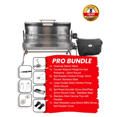 DUAL FUEL Charcoal and Gas Spit Roaster 1500mm Pro Bundle | Flaming Coals 