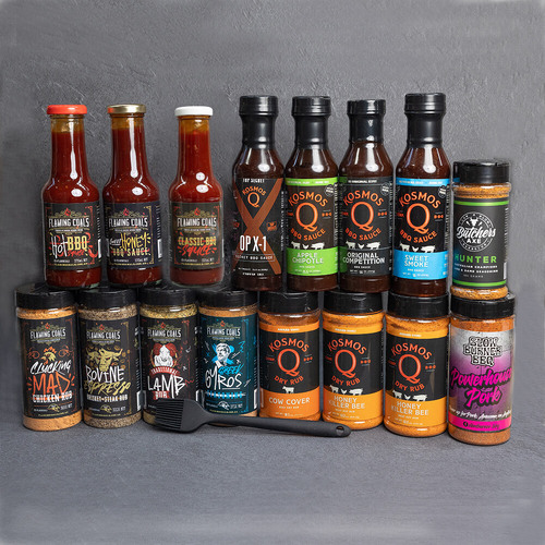 Beef Lamb Chicken & Pork Ultimate BBQ Rub and Sauce 16 pack by Flaming Coals