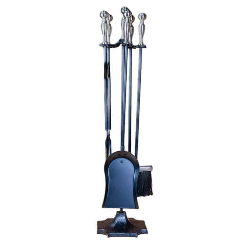 Fireplace Tools Set 4 Piece + Stand - Black/Pewter 77cm by Fire Up