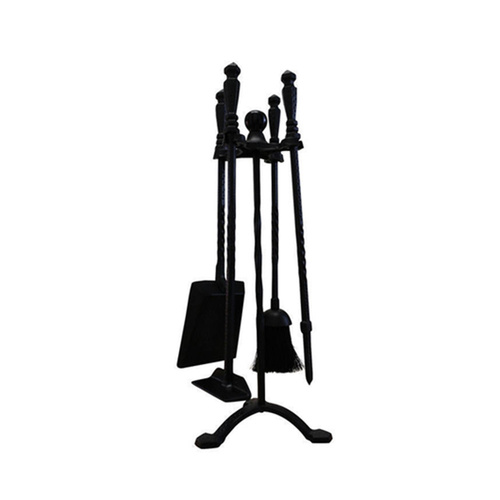 Fireplace Tool Set - 4 piece plus stand - Black