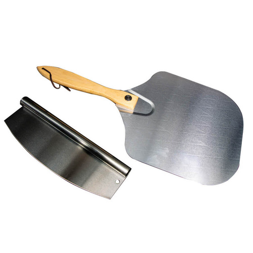 Aluminium Pizza Peel with Foldable Wood Handle and Pizza Cutter